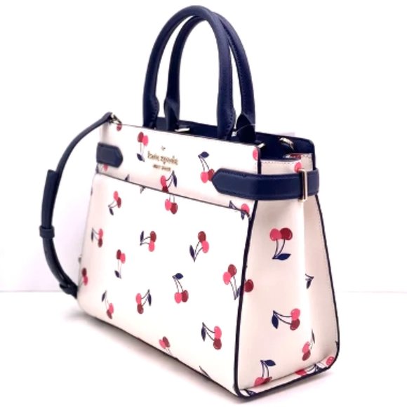 NWT Kate Spade Dancing Cherries Leather Shoulder Bag Crossbody Cream White Blue - Picture 9 of 16